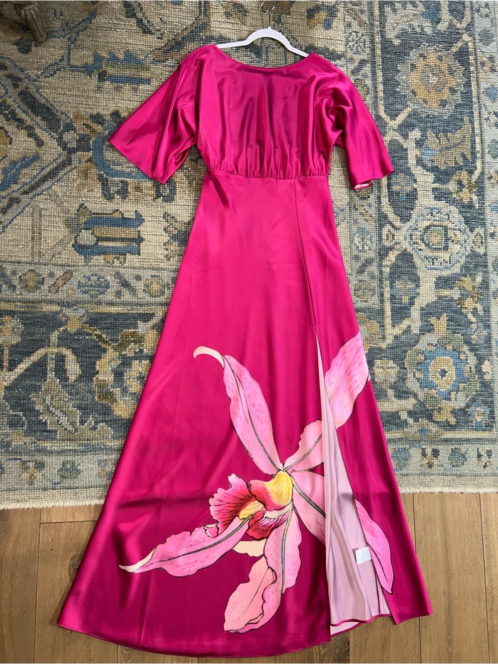Fuchsia Floral-Print Maxi Dress - Elegant Pink Evening Gown
